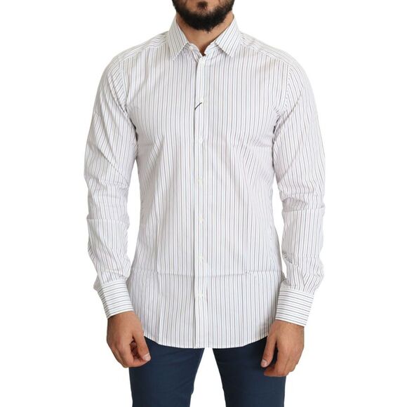 Dolce & Gabbana White Striped Formal MARTINI Men's Shirt